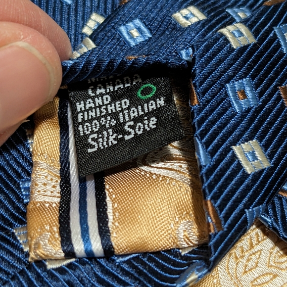**Buy 2 get 3** Simon Chang Silk Tie | Navy Small Squares | 100% Italian - Picture 5 of 5